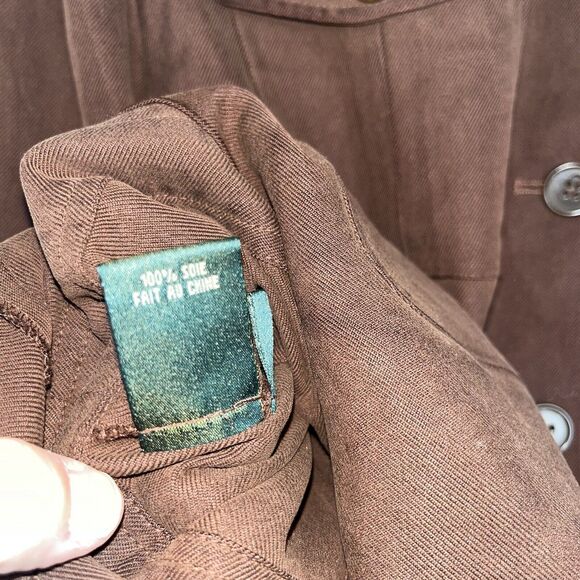 Lauren Ralph Lauren 100% Silk Women's Large  Military Shacket Brown Pockets - Picture 4 of 11